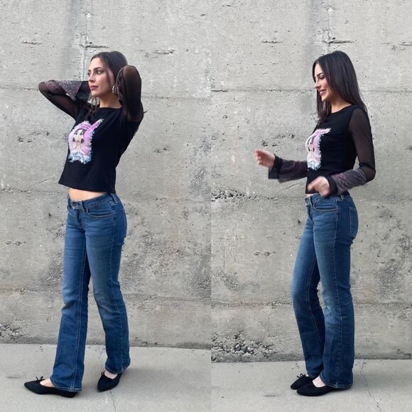 euro bell sleeve y2k micro mesh top - Picture 3 of 5